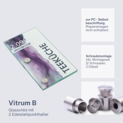 Tuerschild VITRUM B Glasschild Beschilderung fuer Buero 170 90 mm